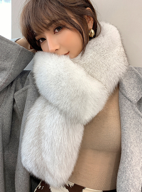 韩国一线贵牌高端雪地蓝狐双面奢华狐狸毛围巾皮草围脖冬季女保暖