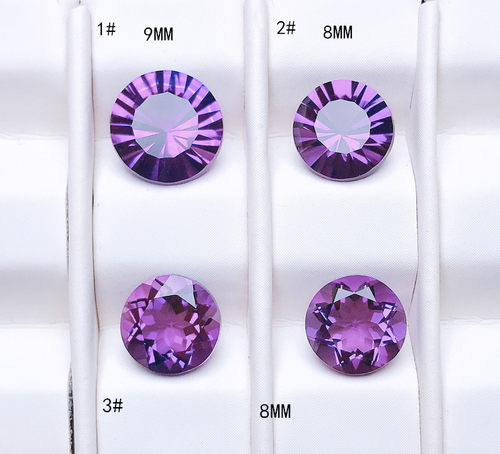 紫水晶裸石圆形9MM 8MM千禧切工紫水晶戒面晶体好
