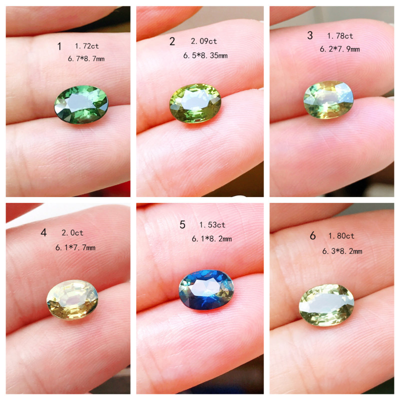 天然蓝宝石裸石椭圆形6*8MM彩色宝石 绿色 黄色 黄绿色3