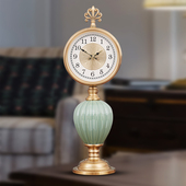复古摆件时尚 欧式 钟个性 静音座钟台式 镀铜钟表 创意陶瓷桌面钟美式