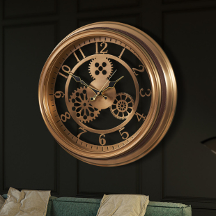 美式 怀旧挂表客厅仿古时钟金属石英钟表 创意复古挂钟古典齿轮个性