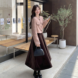法式小香风外套丝绒连衣裙套装女2024秋季新款名媛气质长裙两件套，女装套装/套裙，惟卡贝娜