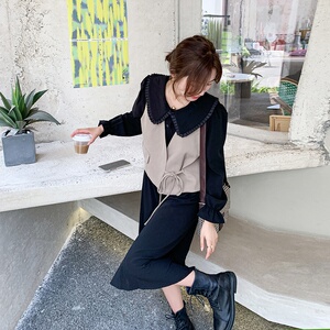 气质高级感穿搭马甲配娃娃领连衣裙女春2025独特超火减龄长裙,贝嫂怎么穿衣搭配图片