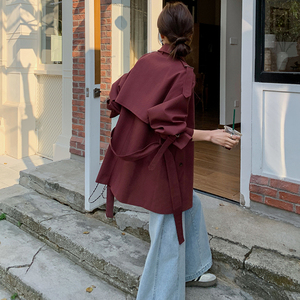 时尚红休闲气质风衣外套女2025早春新款松弛感时髦洋气上衣图片