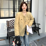 黄色高级感粗花呢小香风短外套女2025春法式高小个子名媛气质上衣，女装短外套，惟卡贝娜