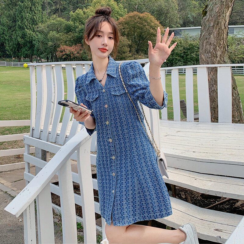 已出货226-A352-P1202024夏季新款牛仔提花连衣裙女178,女装连衣裙,惟卡贝娜