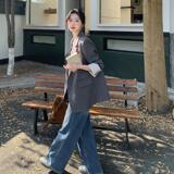 高级感双排扣西装外套女2025春季新款韩版气质通勤灰色休闲小西服，女装西装，惟卡贝娜