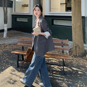 高级感双排扣西装外套女2025春季新款韩版气质通勤灰色休闲小西服，女装西装，惟卡贝娜
