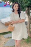 法式白色泡泡袖连衣裙女春夏2025年新款别致设计感气质宽松小裙子，女装连衣裙，惟卡贝娜