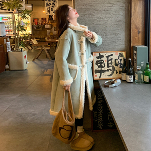 超好看中长款皮毛一体大衣女2024冬季新款韩系小清新加厚保暖棉服图片