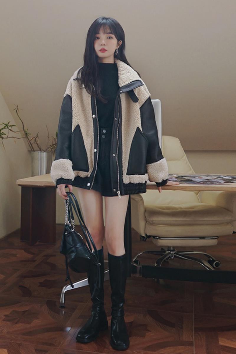226-A198-P1852022冬季新款羊羔毛拼接服控价268,女装棉衣/棉服,惟卡贝娜
