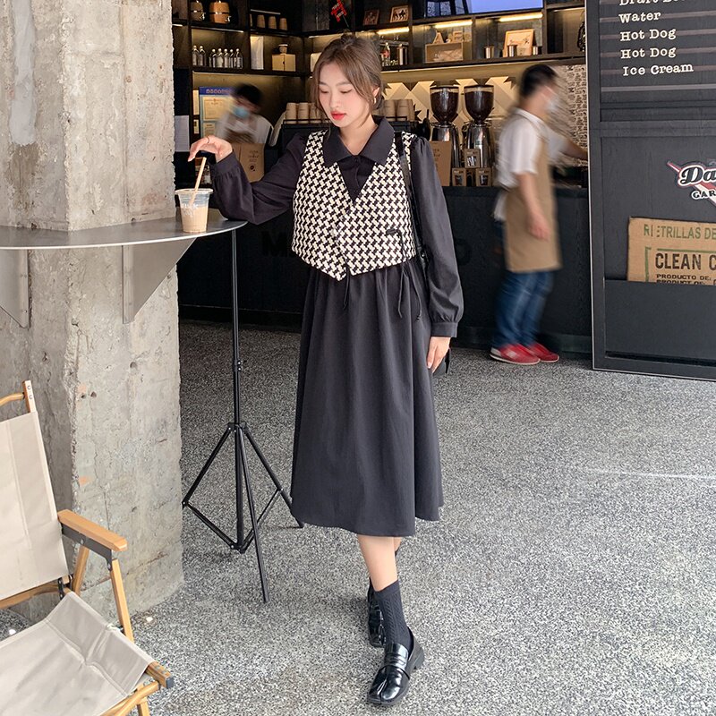 法式格子衬衫连衣裙两件套女2022早秋新款高级感休闲时尚马甲套装,女装套装/套裙,惟卡贝娜