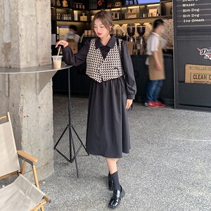 法式格子衬衫连衣裙两件套女2022早秋新款高级感休闲时尚马甲套装图片