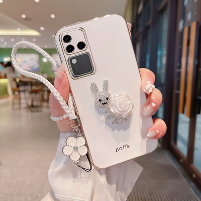 vivov30手机壳硅胶网红镶钻兔子