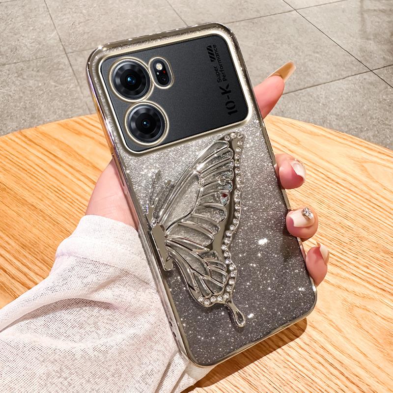 oppoK10手机壳全包防摔闪粉蝴蝶