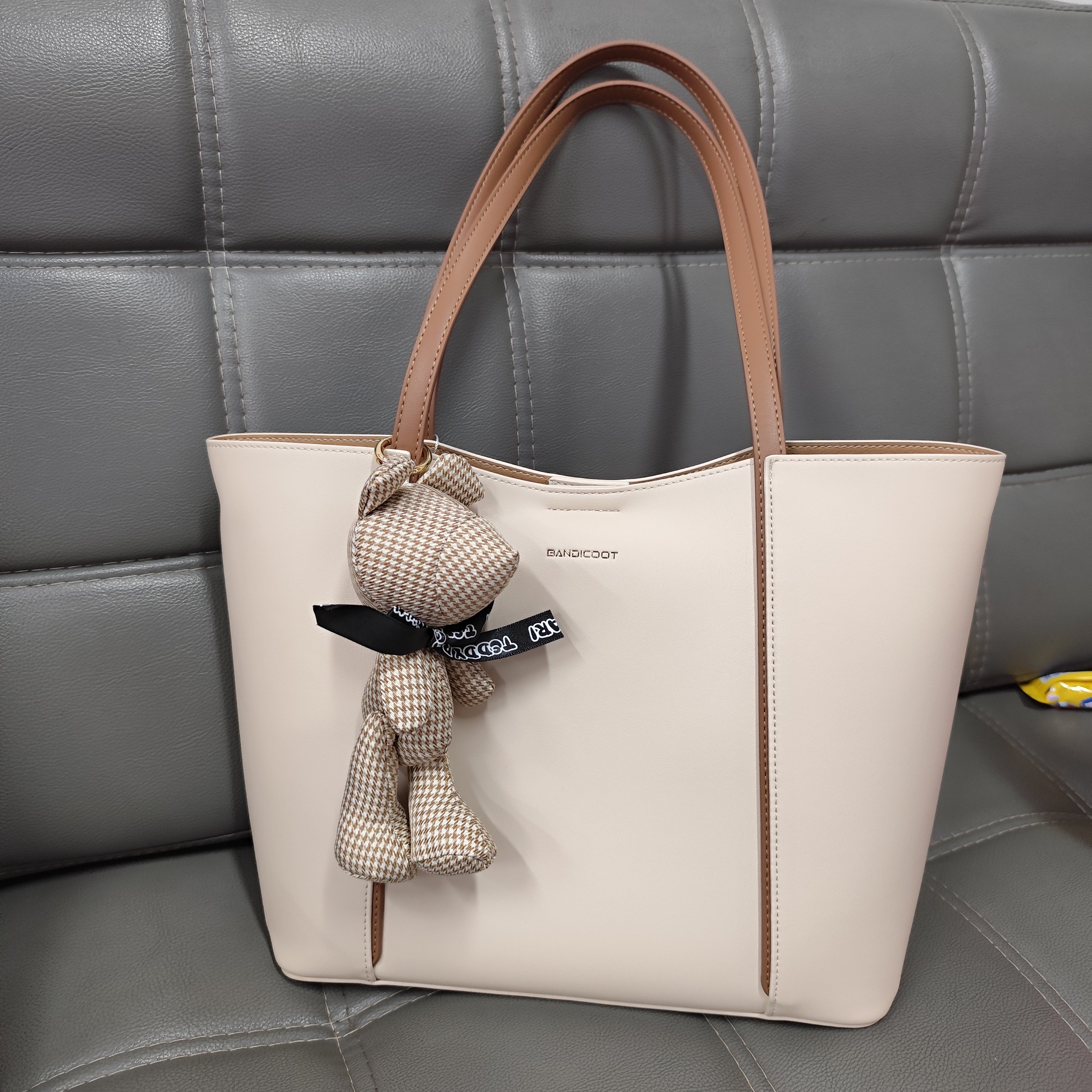 袋鼠女包手提托特包2025新款时尚印花老花单肩包通勤包大容量真皮,箱包皮具/热销女包/男包,托特包,淘宝优惠券,粉丝福利购,淘宝优惠卷