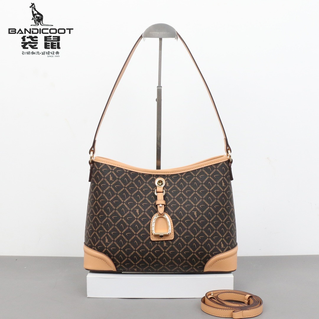 袋鼠2025新款老花印花水桶包