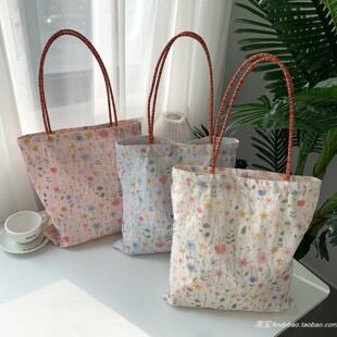 韩系碎花帆布包女手提包田园小清新文艺小众通勤包渡假少女风布袋