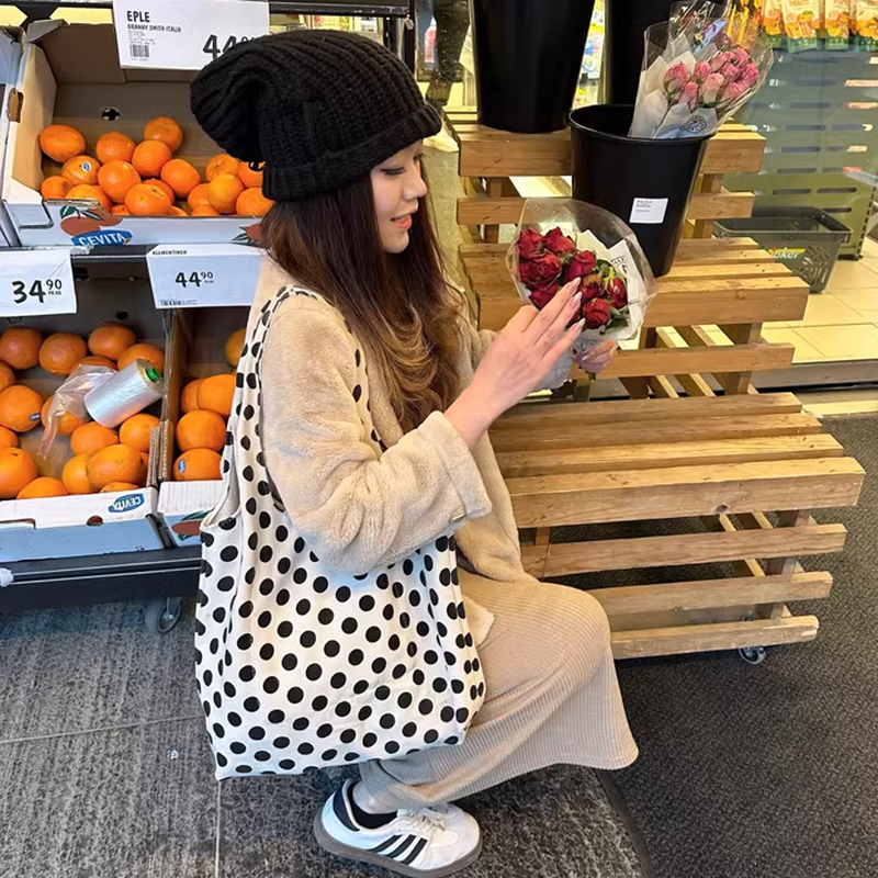 帆布包日系圆点双面通用款文艺