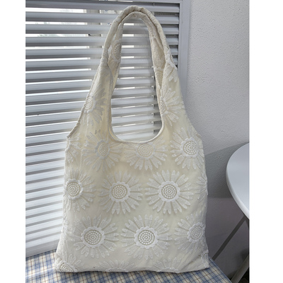 白色蕾丝向日葵蕾丝背心帆布包