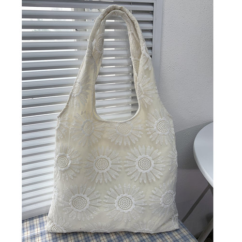 白色蕾丝向日葵蕾丝背心帆布包