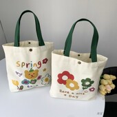 帆布包女春夏2026新款 可爱简约饭盒可爱手提袋上班学生小拎便当包