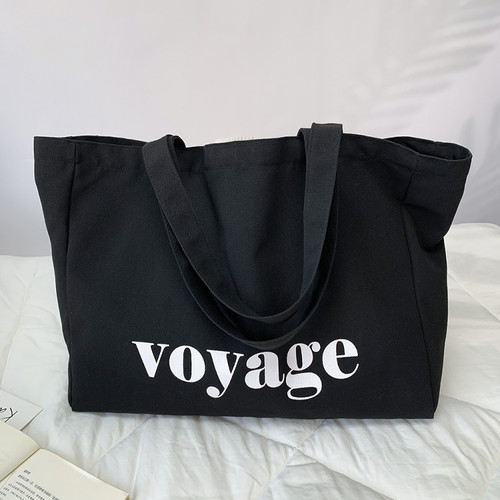 大容量黑色字母瑜伽帆布包男女