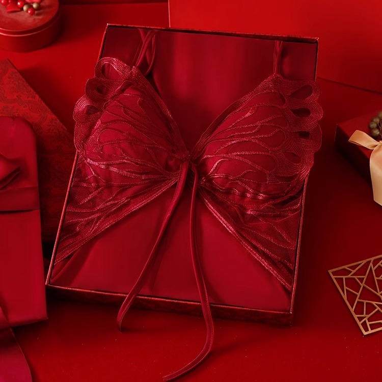 红色睡衣性感吊带睡裙高级冰丝晨袍女新娘结婚睡袍本命年新婚礼盒