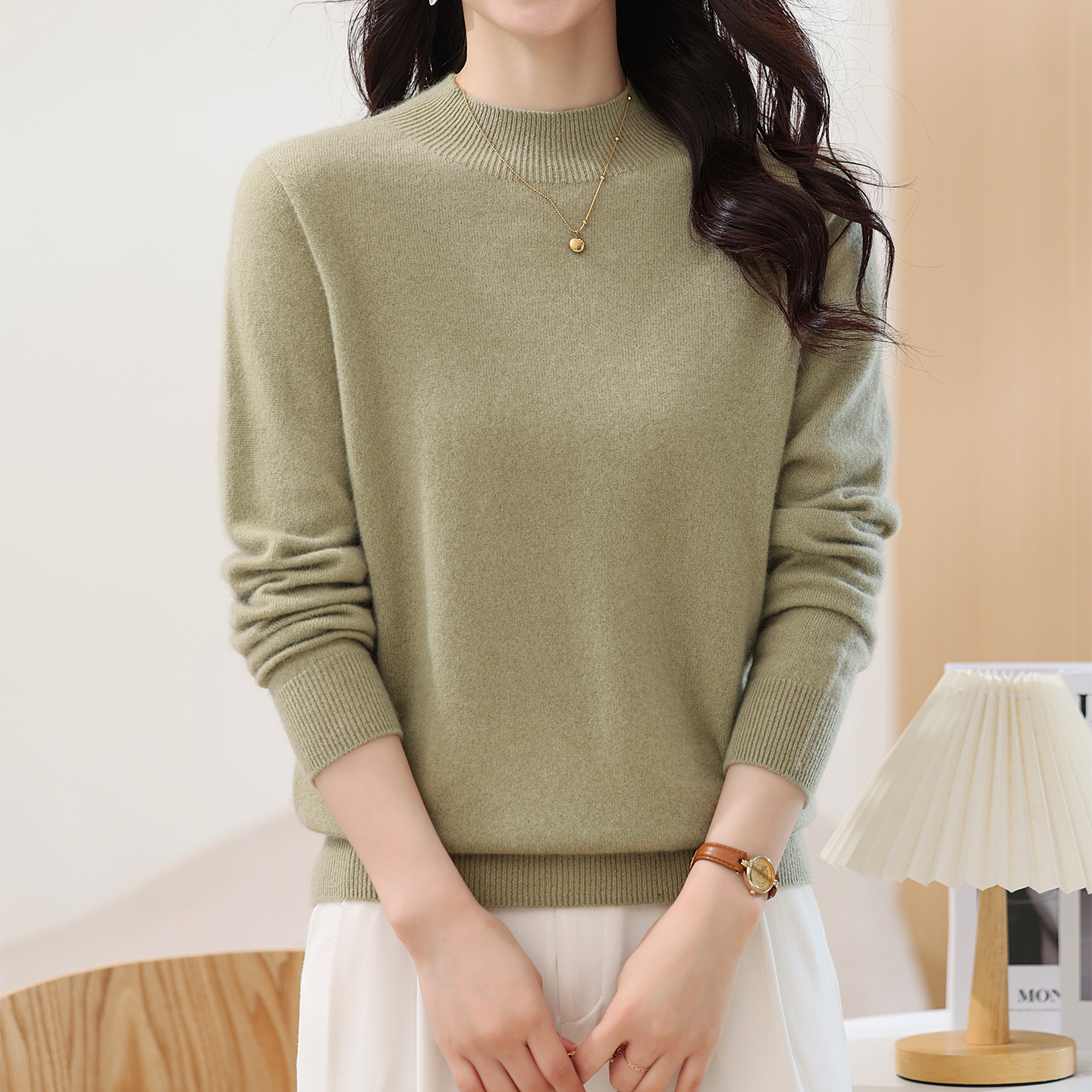 100%山羊绒半高领羊绒衫毛衣