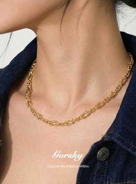 GORSKY新欧美范金色项链女款配饰轻奢小众叠戴潮酷搭配粗链锁骨链