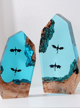 海洋飞龙潜水员魔鬼鱼溶洞家居办公室桌面摆件礼品实木树脂灯饰品