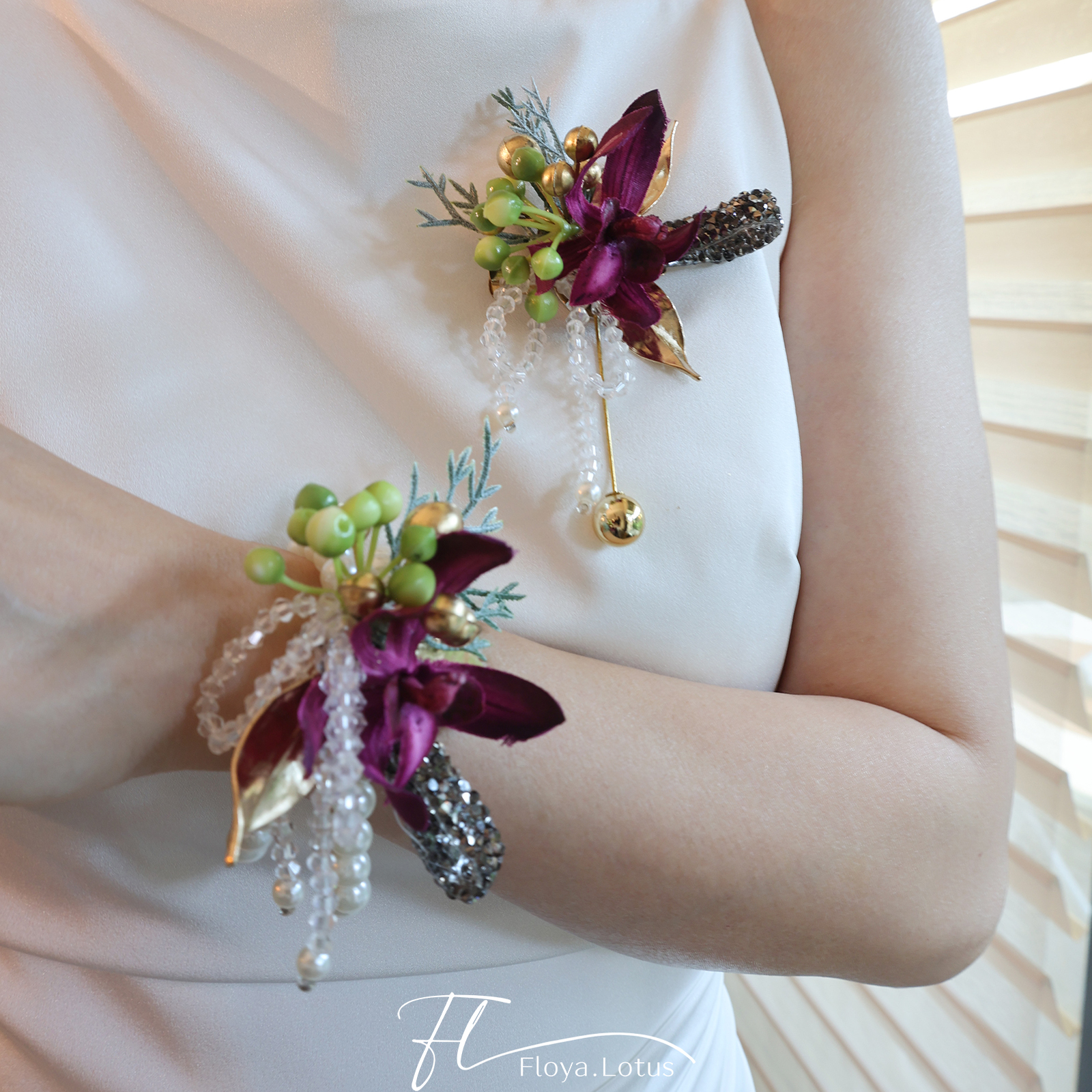 紫蕙兰高端水晶流苏商务胸花腕花