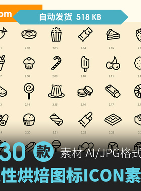 烘焙主题面包蛋糕甜点店美食甜点饮料AI矢量icon图标UI设计PS素材