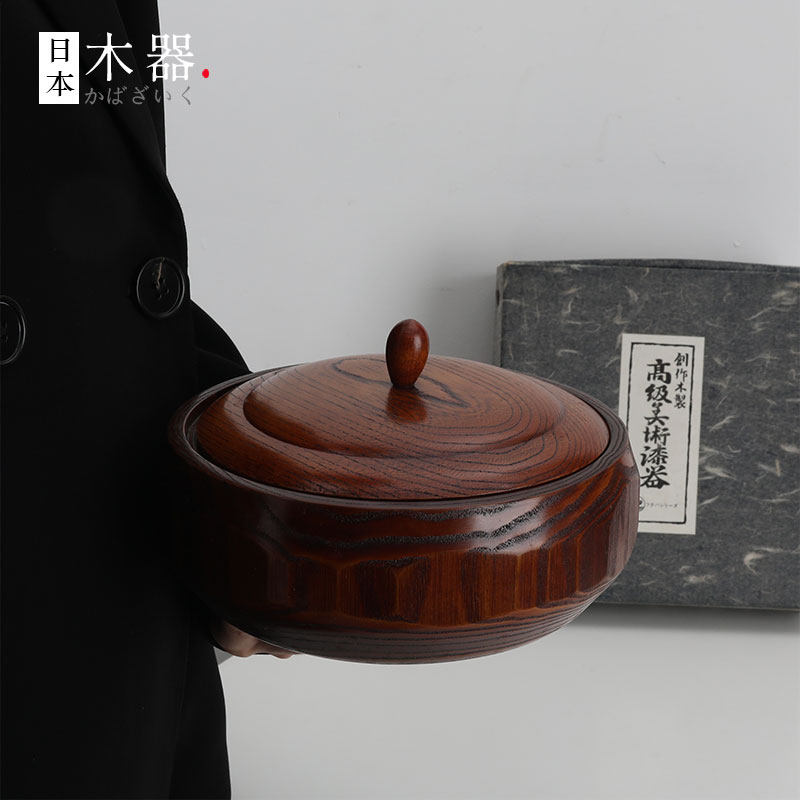 日本製 大漆实木醒茶罐 茶叶罐大钵 日式侘寂茶器功夫茶具vintage