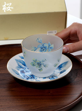 日本製1990s中古稀少 Yukiko hanai花井幸子茶杯带陶瓷茶碟玻璃杯