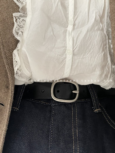 时尚潮款复古银扣真皮腰带男女通用高级感二层牛皮皮带ins风配饰