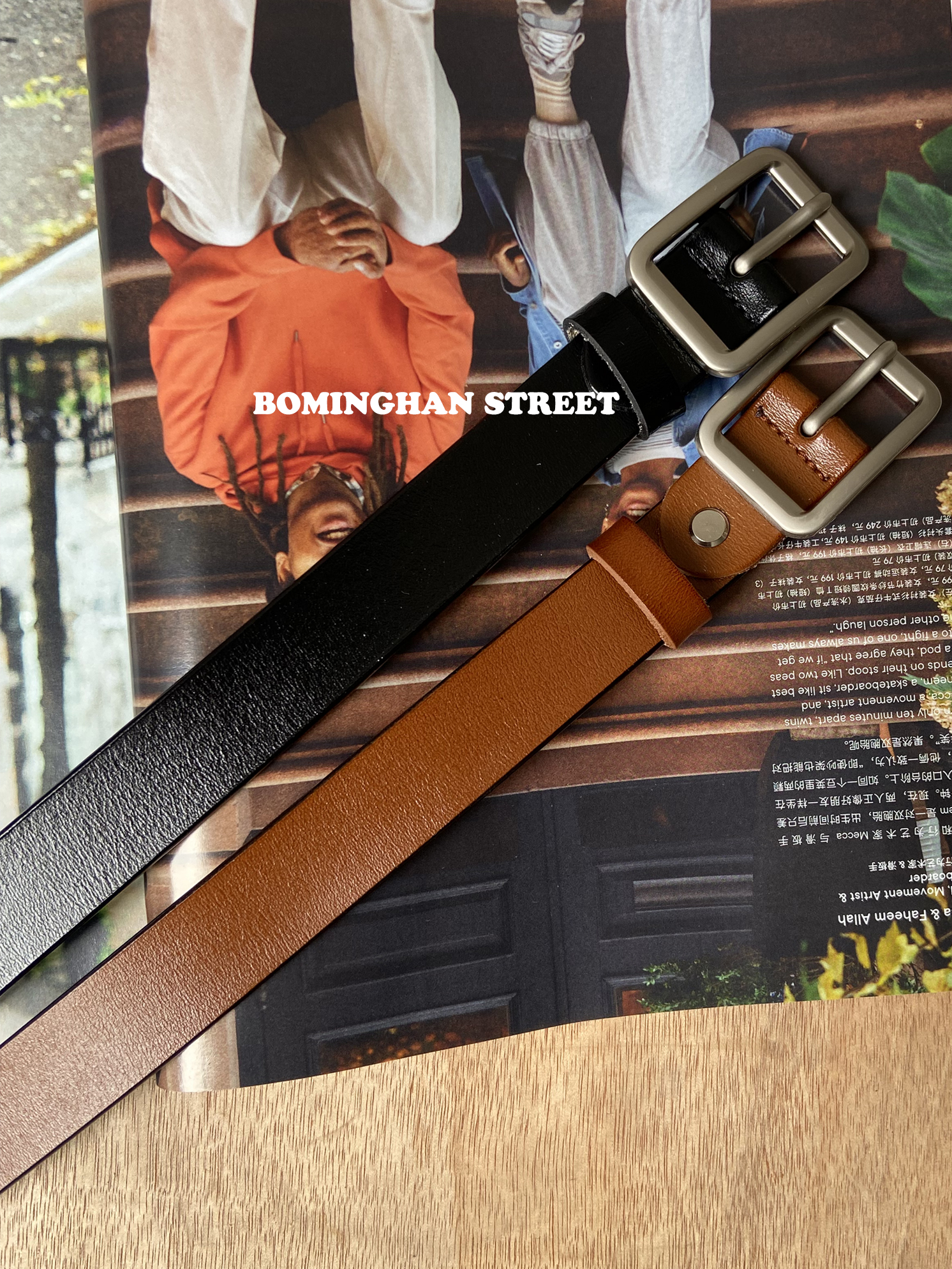 韩国新款时尚方扣女二层牛皮百搭