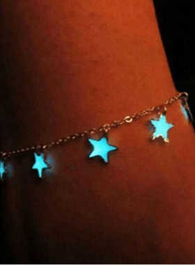 欧美饰品女脚链夜明珠简约链沙滩风夜光蓝色五角星星流苏学生荧光