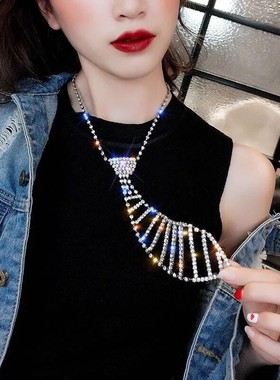 欧美闪亮水钻项链立方合金宝石女