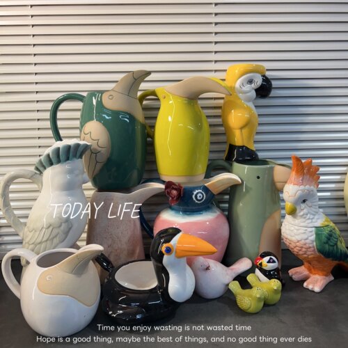 外贸尾单孤品鹦鹉瓷器花瓶烛台