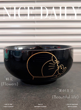 卡通哆啦A梦碗筷可爱黑色韩式米5寸个性创意家用陶瓷吃饭碗