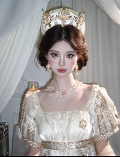Lolita圣母光环都铎王冠帽胚天使发箍头饰拍照金色华丽复古皇冠