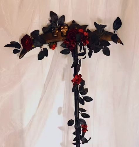 [死神镰刀]lolita手作万圣节lo哥特暗黑玫瑰权杖道具走秀摄影夜店