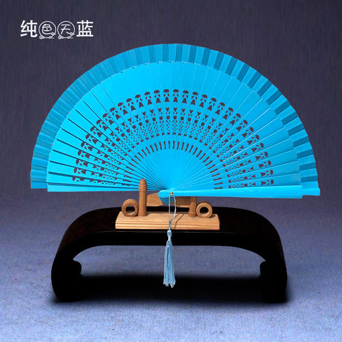 蓝色双面好开合旗袍跳舞走秀折扇