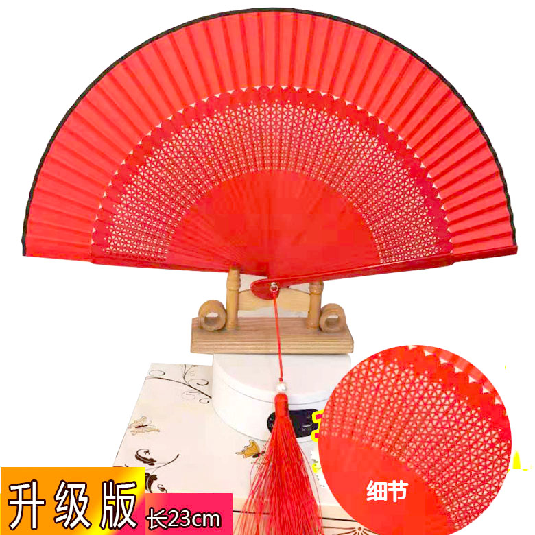古风旗袍扇子走秀红色手绘折叠扇