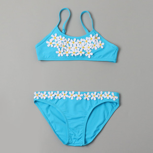 高端速干泳装 泳衣女游泳馆专用儿童分体立体花朵韩版 女童游泳套装