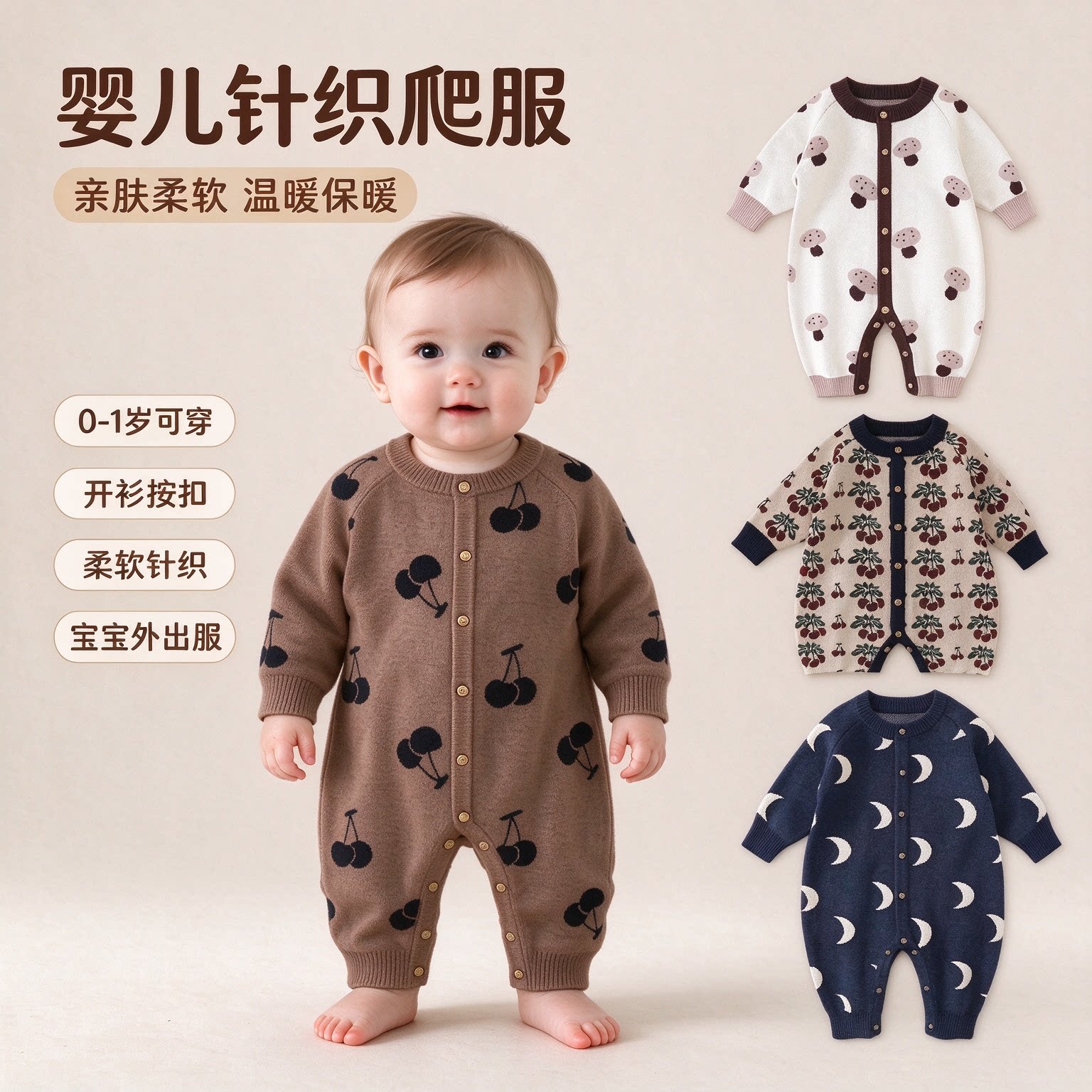 春秋新款婴儿针织爬服0-1岁宝宝