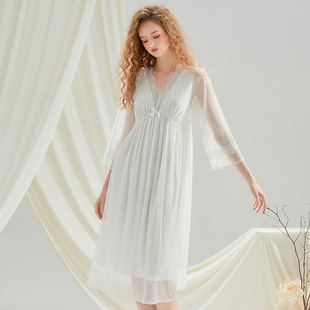 尘熙法式 高级感纯欲风睡衣家居服夏 宫廷风蕾丝拼接睡裙女夏季 薄款