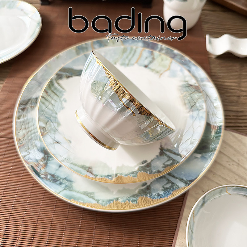 欧式轻奢流光溢彩骨质瓷吃饭喝汤盛面碗家用炒菜盘子摆台散装餐具,餐饮具,碗,淘宝优惠券,粉丝福利购,淘宝优惠卷