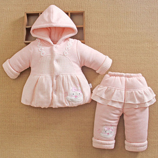 女宝宝秋冬装 0一1岁分体款 外出加厚棉服袄两件套婴儿衣服外套装 季